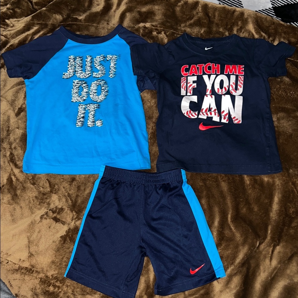 Nike Kids Blue and Navy Graphic Tee and Shorts Set